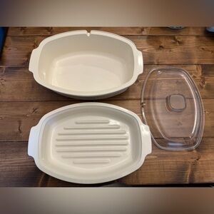 RUBBERMAID Microwave Cookware 4 Qt Casserole 2 Qt Roaster Lid Oval 3 Pc Vintage